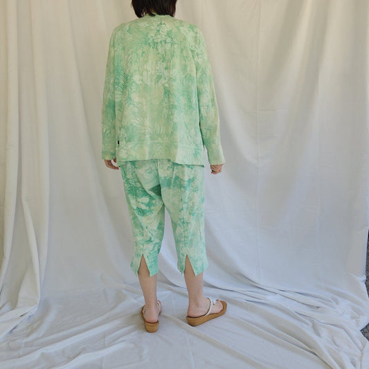 90s Green and White Tie Dye 3 Piece Cotton Set