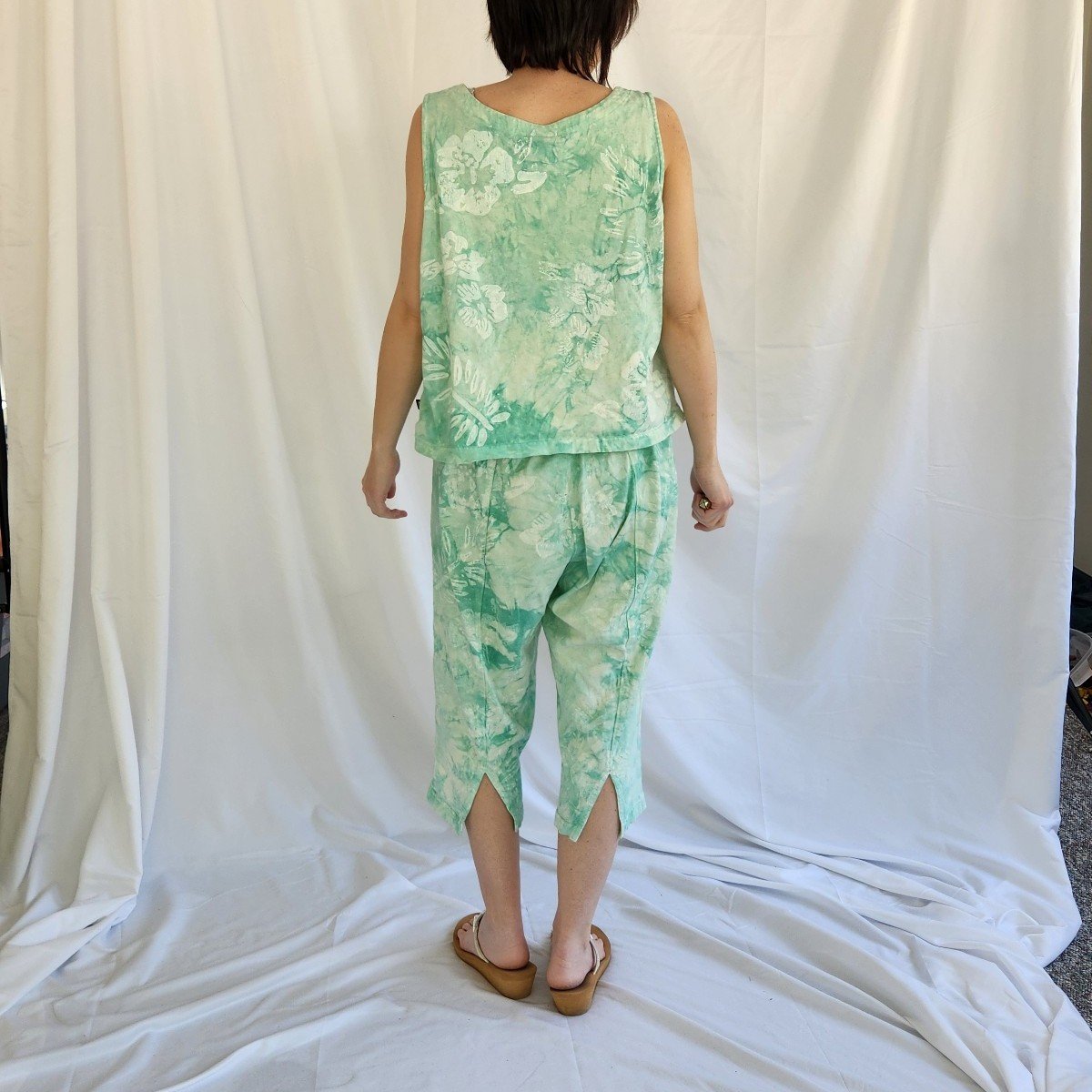 90s Green and White Tie Dye 3 Piece Cotton Set