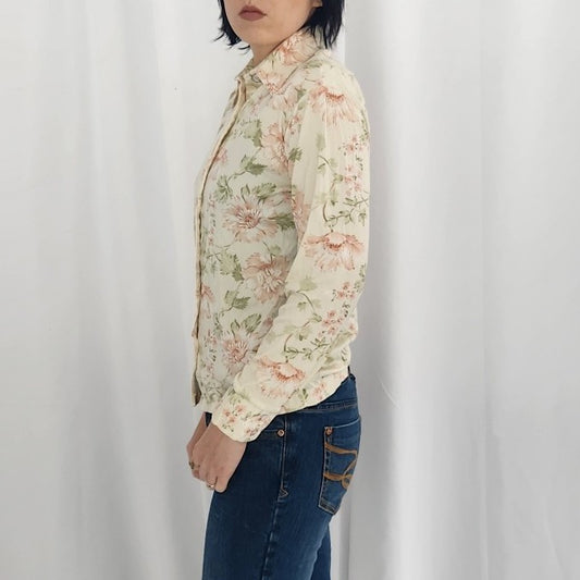 70s Peony Print Dagger Collar Shirt