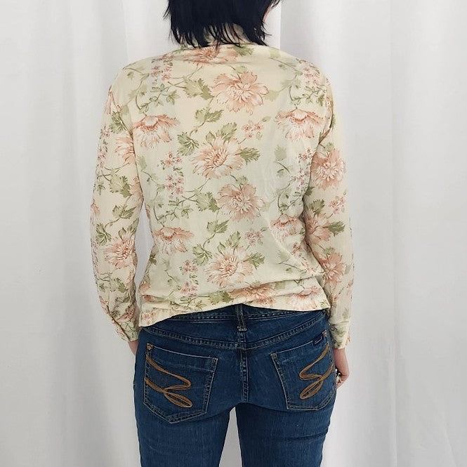 70s Peony Print Dagger Collar Shirt