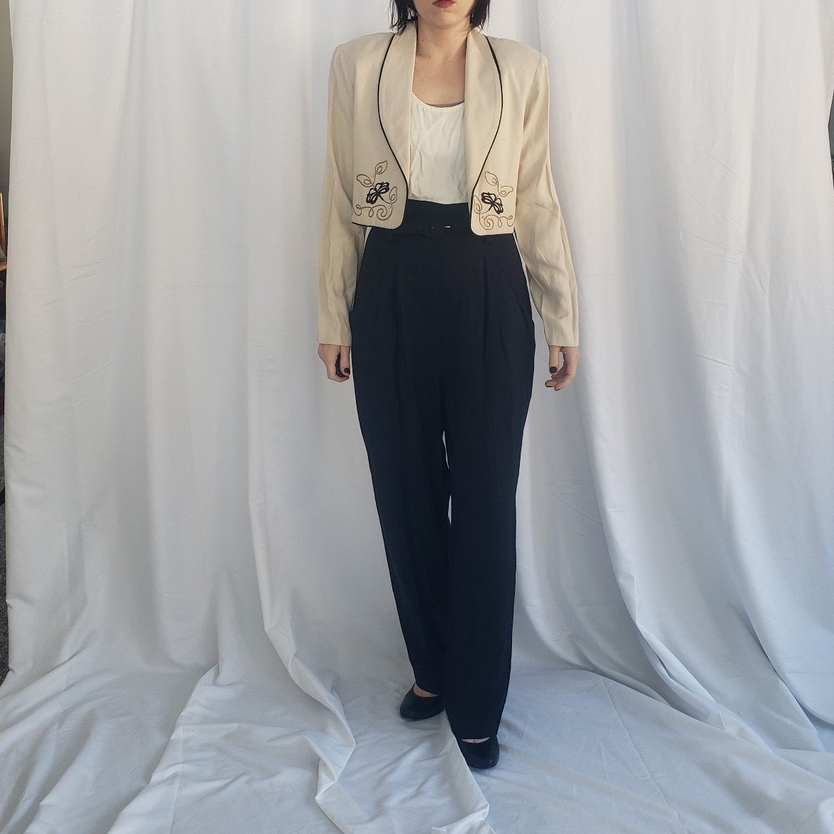 90s Cream and Black Jumpsuit