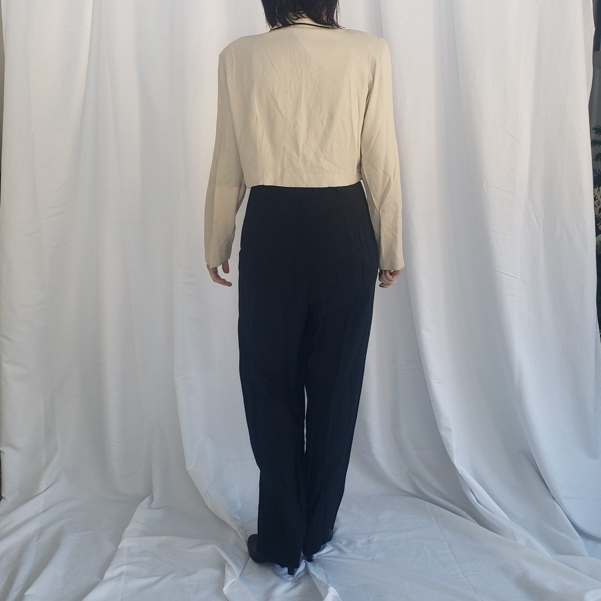 90s Cream and Black Jumpsuit