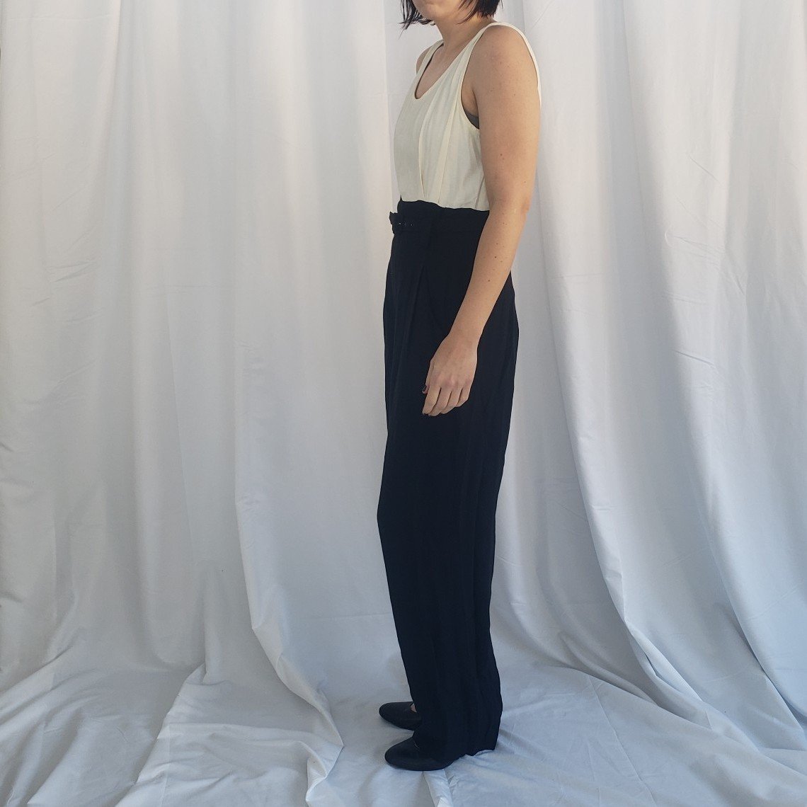 90s Cream and Black Jumpsuit