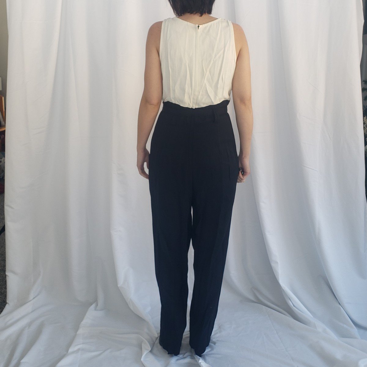 90s Cream and Black Jumpsuit