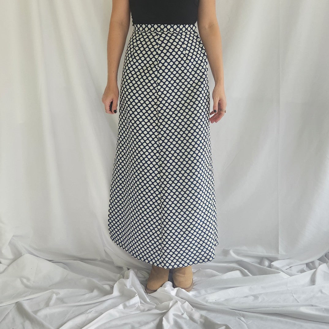 70s Navy and White Maxi Skirt