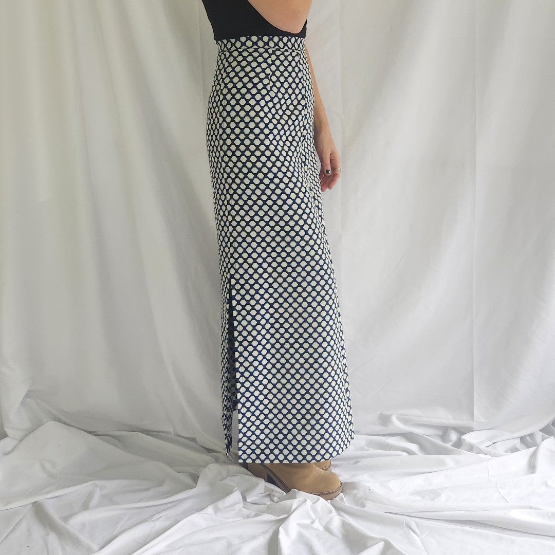 70s Navy and White Maxi Skirt