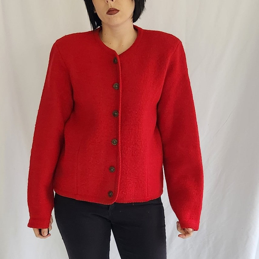 90s Tally Ho Red Wool Cardigan