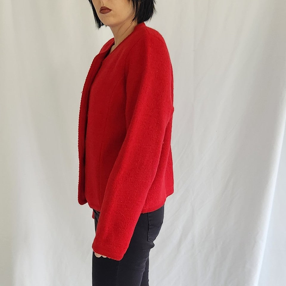 90s Tally Ho Red Wool Cardigan