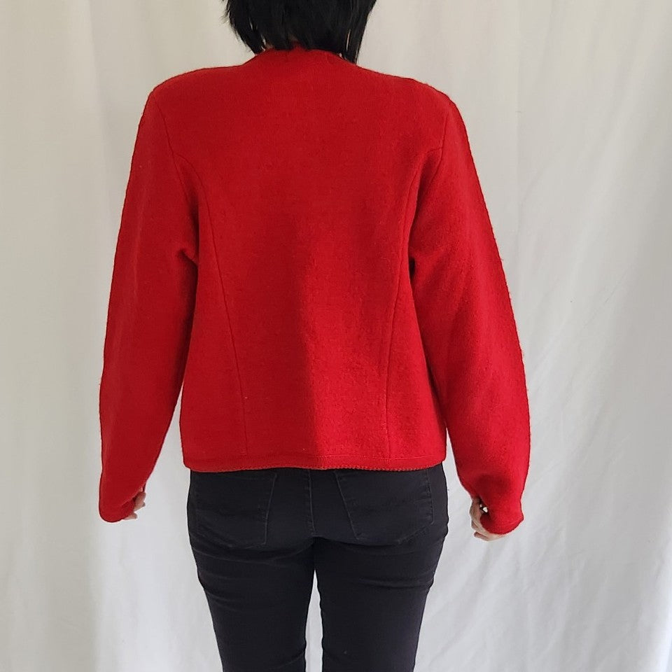 90s Tally Ho Red Wool Cardigan