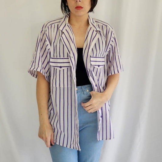 70s White and Purple Striped Top