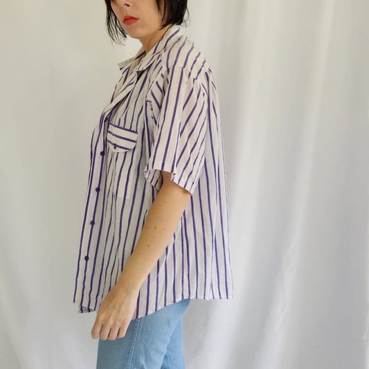 70s White and Purple Striped Top