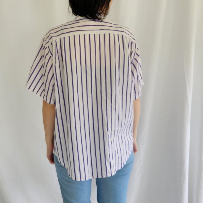 70s White and Purple Striped Top