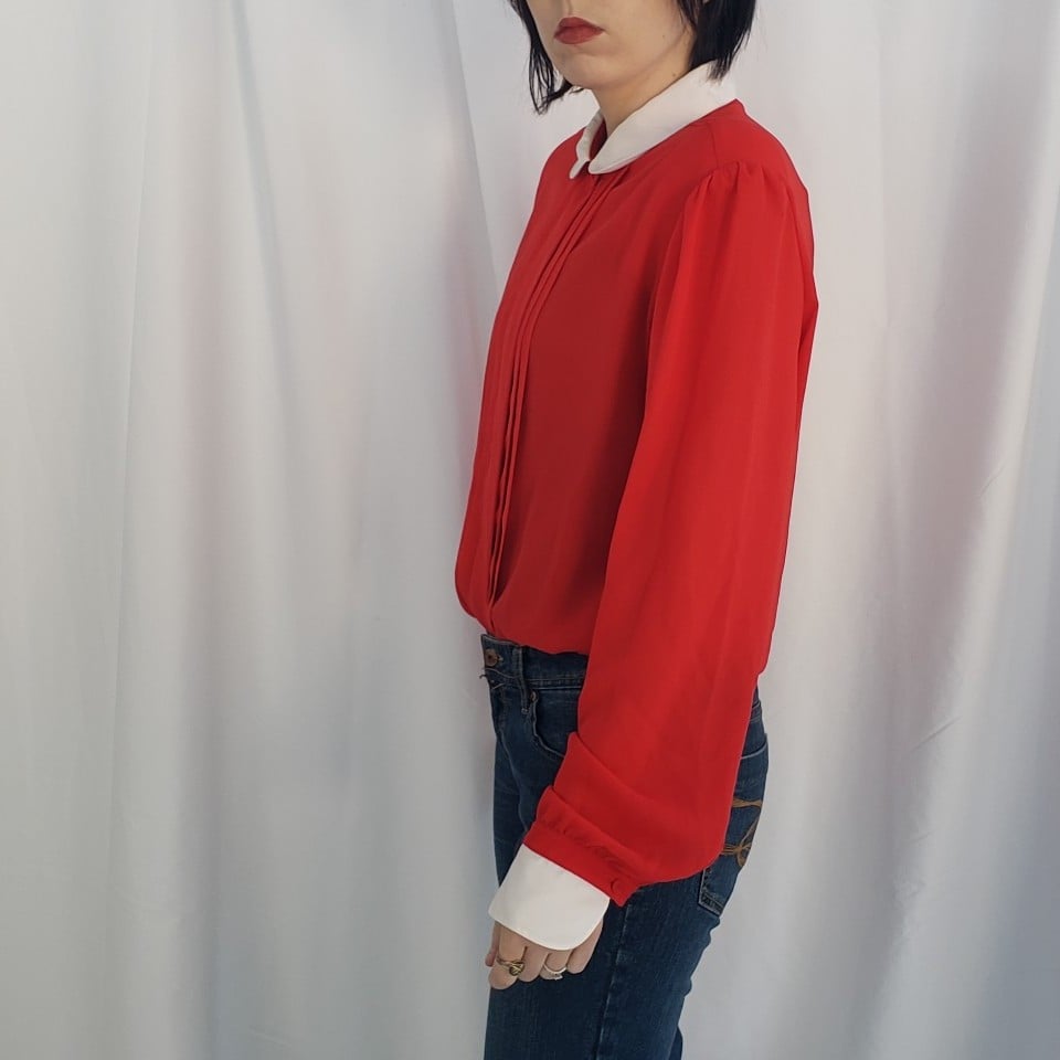 70s/80s Red Sheer Pleated Top
