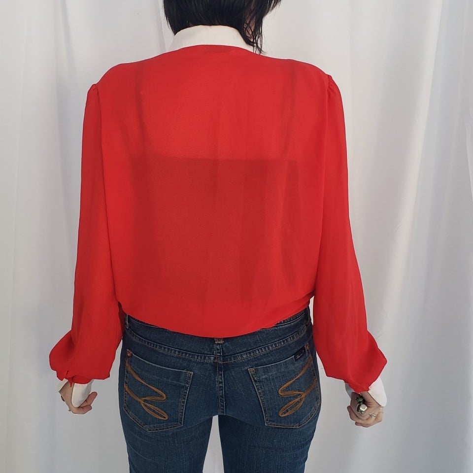 70s/80s Red Sheer Pleated Top