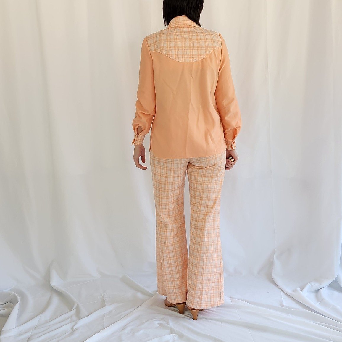 70s Pink Plaid Pants and Top Set