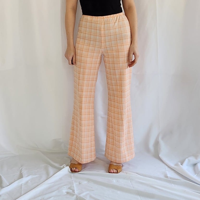 70s Pink Plaid Pants and Top Set