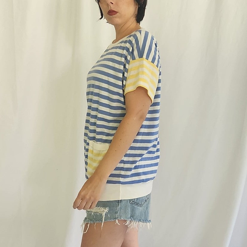 90s Blue, White, and Yellow Striped Tee