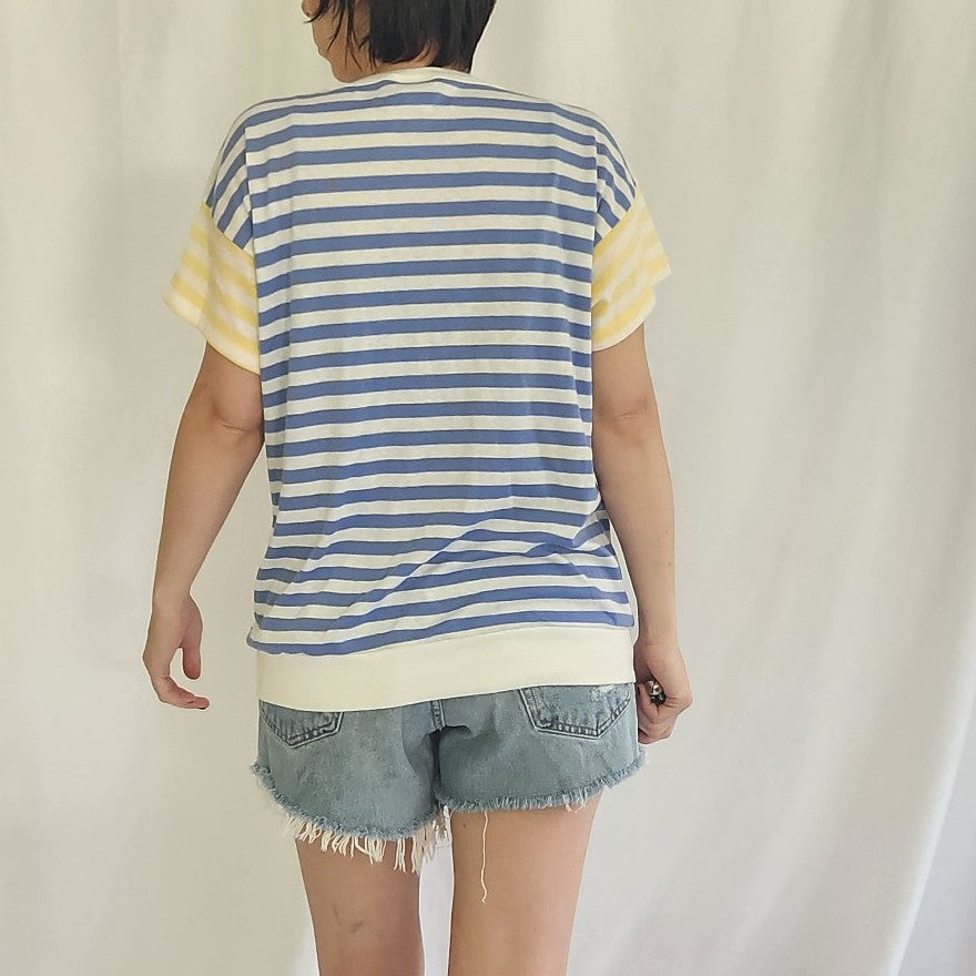 90s Blue, White, and Yellow Striped Tee