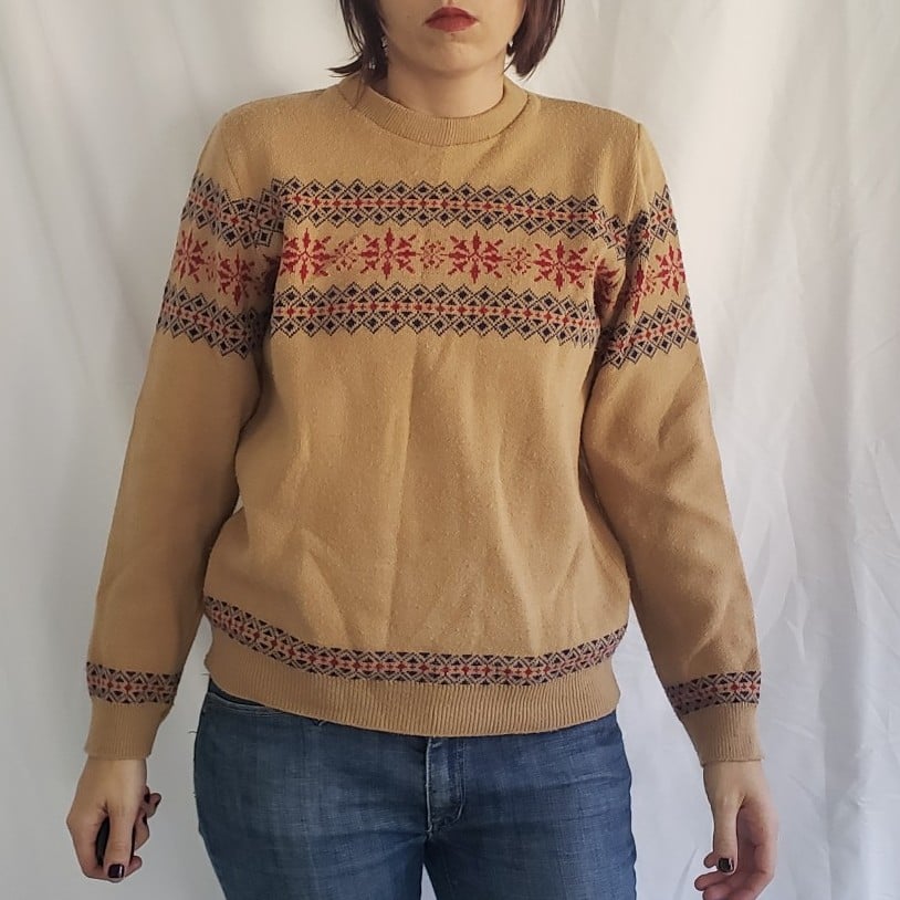 70s Tan, Red, and Blue Sweater