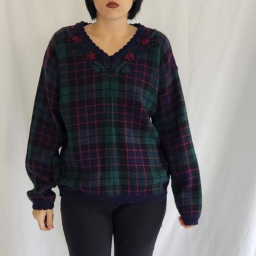 90s Dark Plaid Sweater