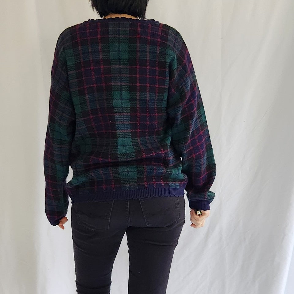 90s Dark Plaid Sweater