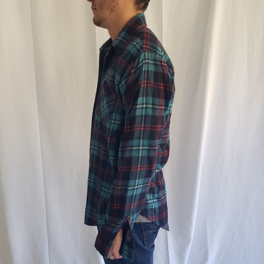 90s Teal and Red Plaid Flannel