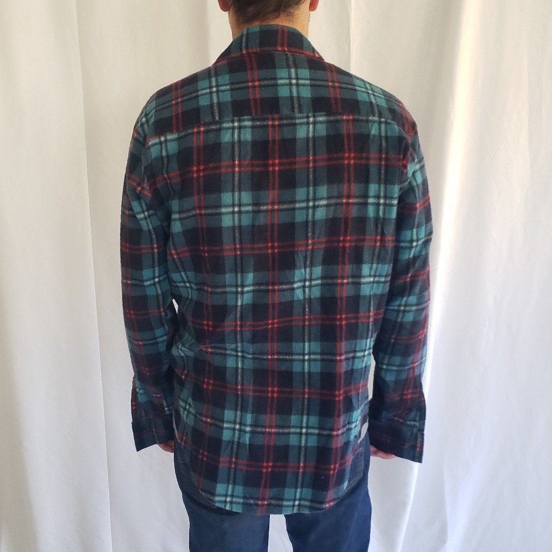 90s Teal and Red Plaid Flannel