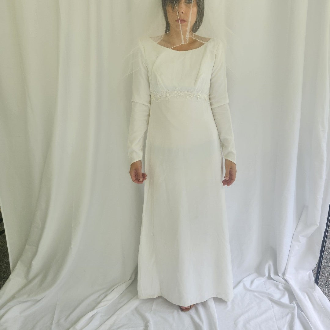 60s White Velvet Wedding Gown