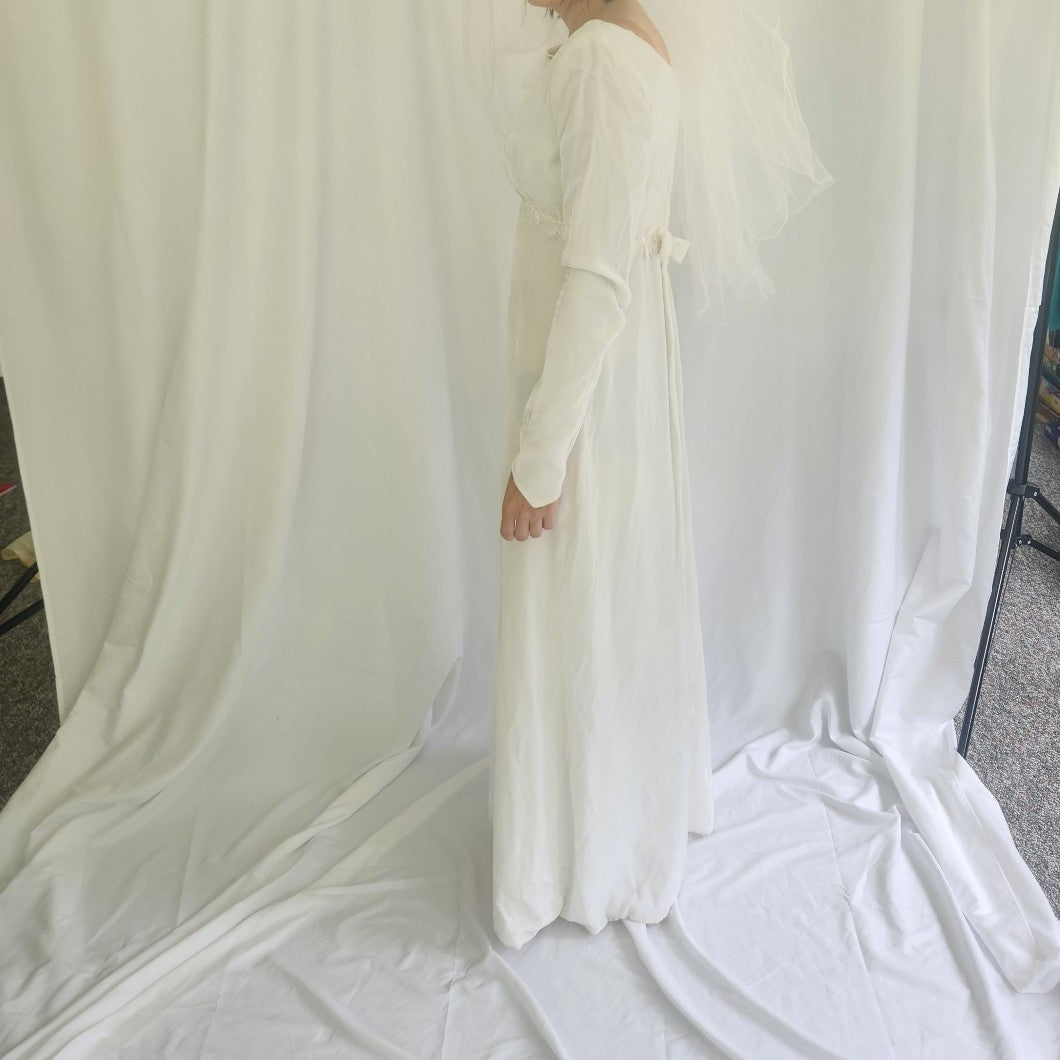 60s White Velvet Wedding Gown