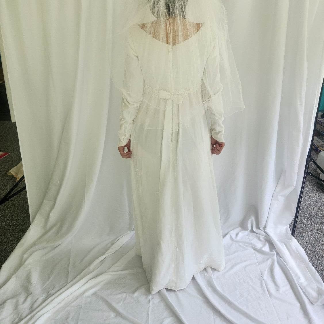 60s White Velvet Wedding Gown