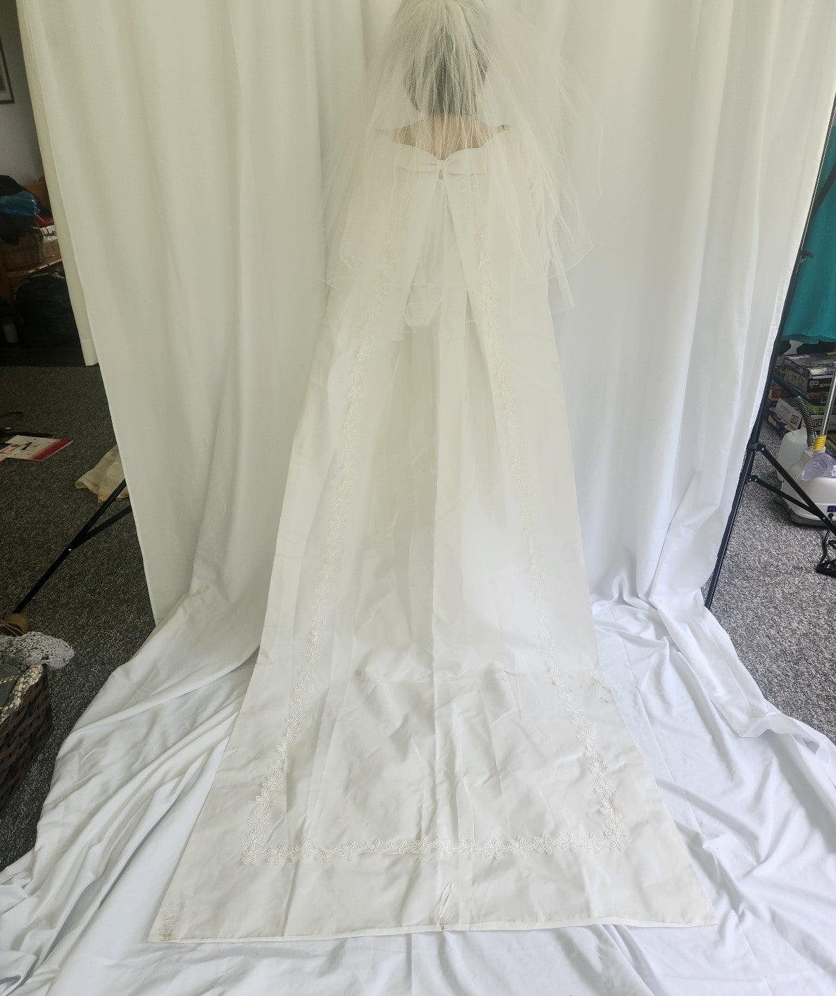 60s White Velvet Wedding Gown