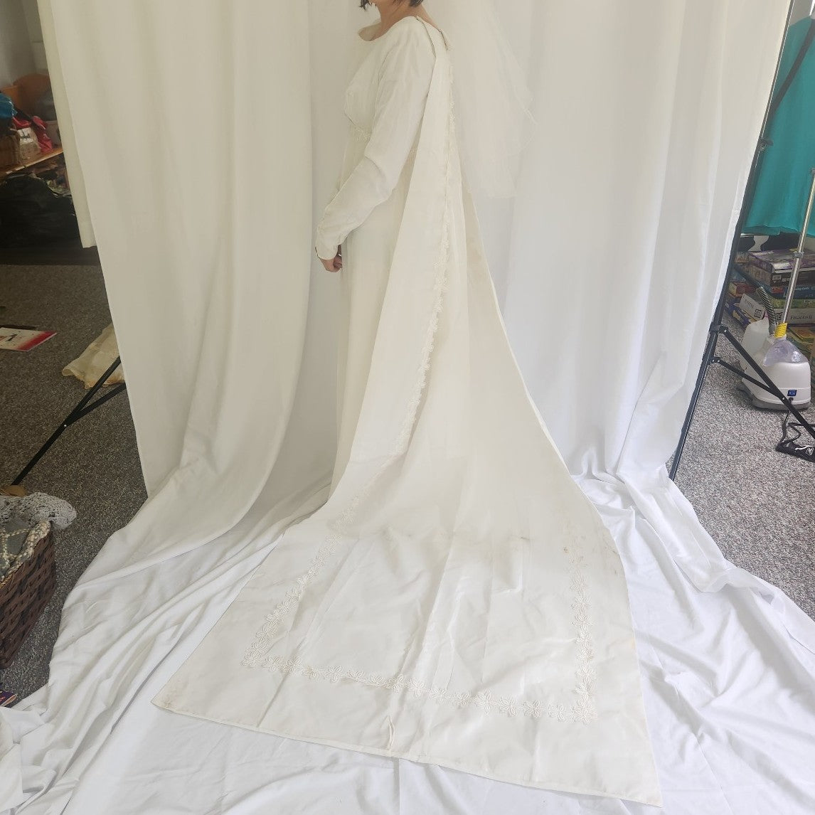 60s White Velvet Wedding Gown