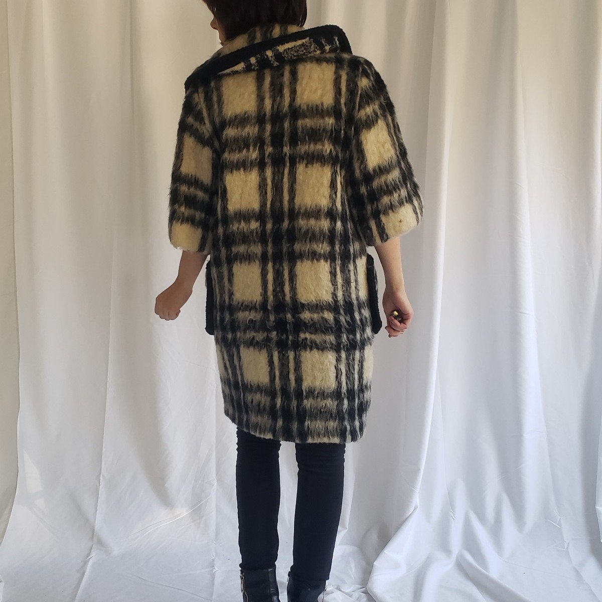 60s/70s Black and White Mohair Short Sleeve Coat