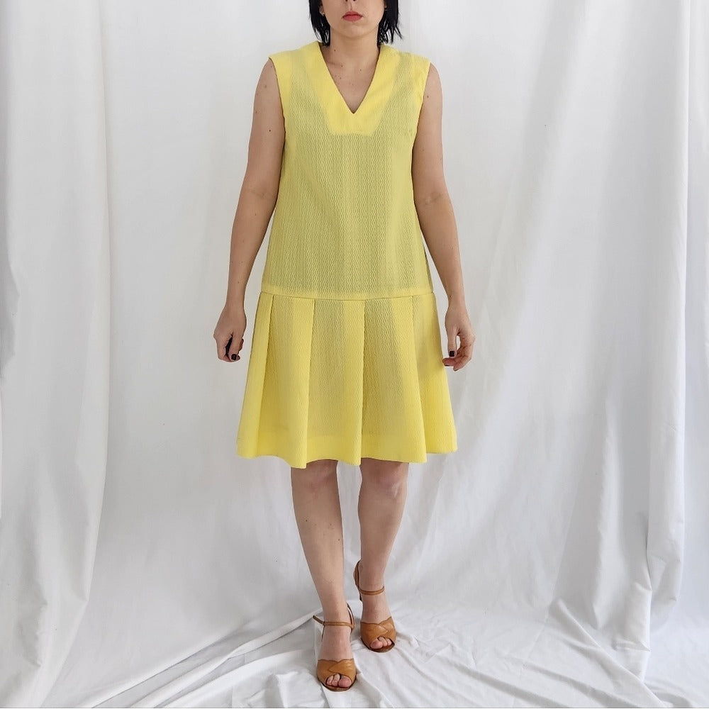 Hand Made 70s Yellow Drop Waist Dress
