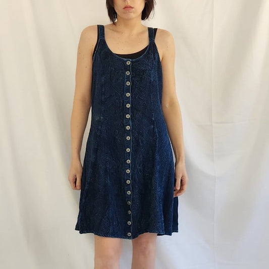 90s Blue Rayon Whimsigoth Minidress