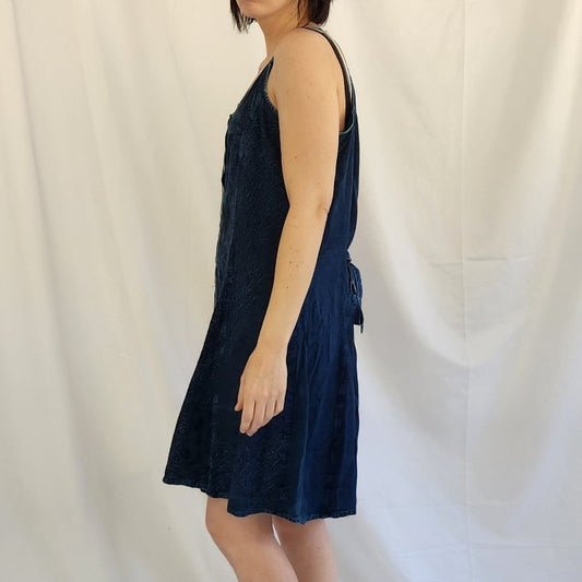 90s Blue Rayon Whimsigoth Minidress