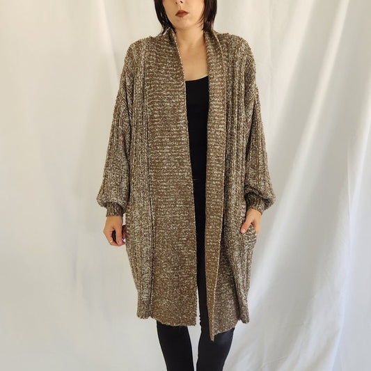 90s Oversize Brown and White Cardigan