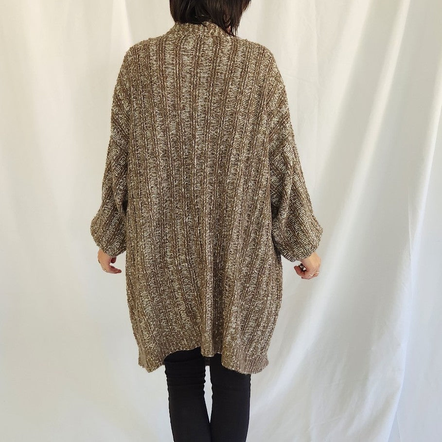90s Oversize Brown and White Cardigan