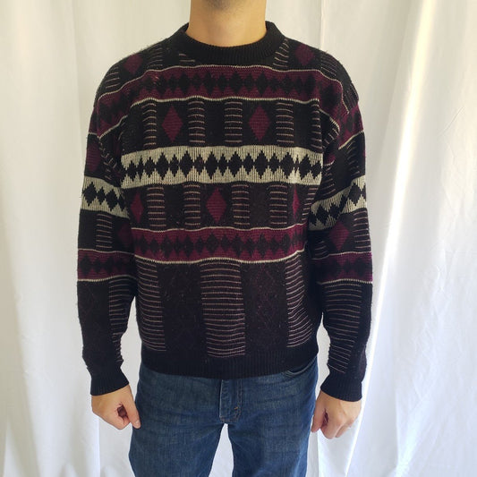 80s/90s Pink, Black, and White Geometric Men's Sweater