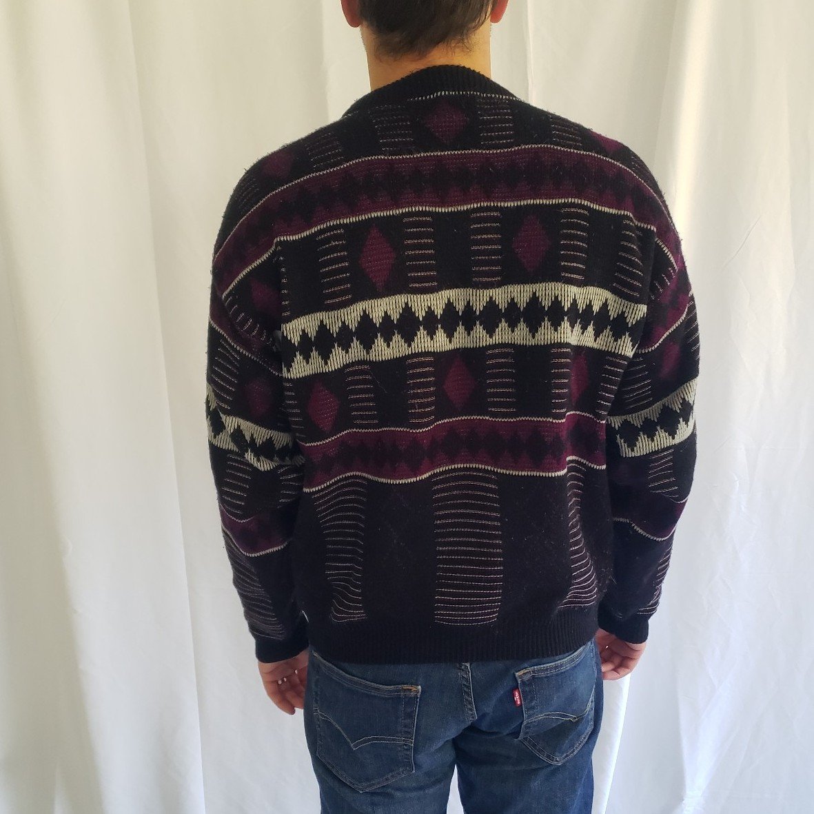 80s/90s Pink, Black, and White Geometric Men's Sweater