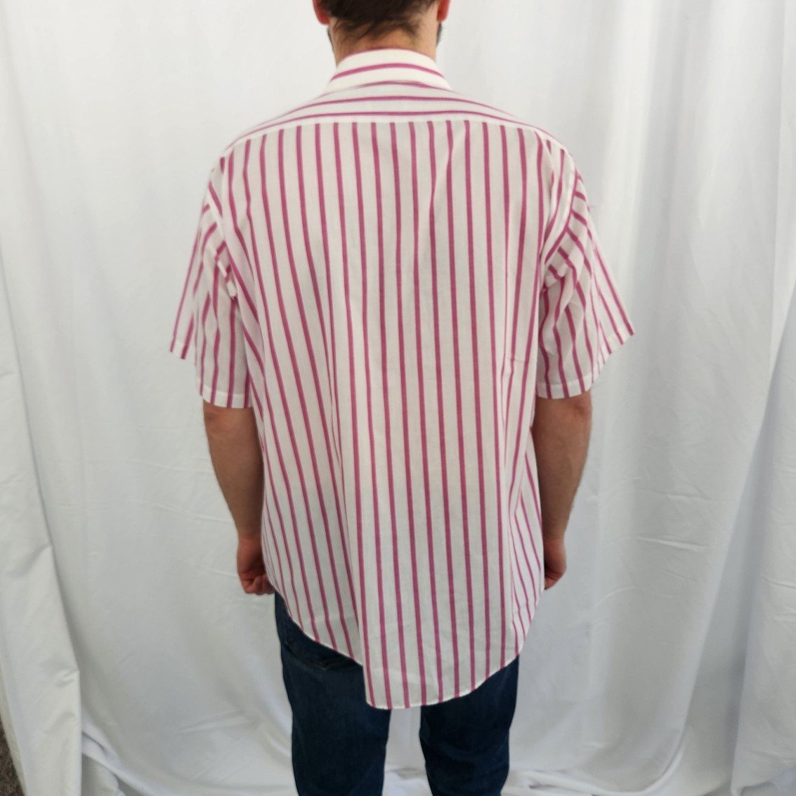 90s Pink and White Striped Short Sleeve Button Down