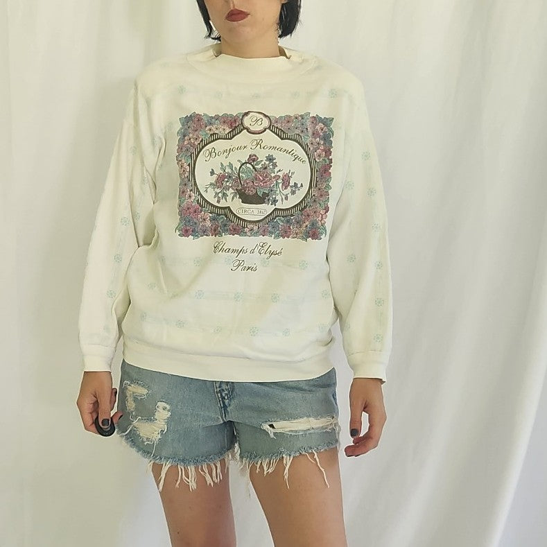 90s French Inspired Floral Sweatshirt