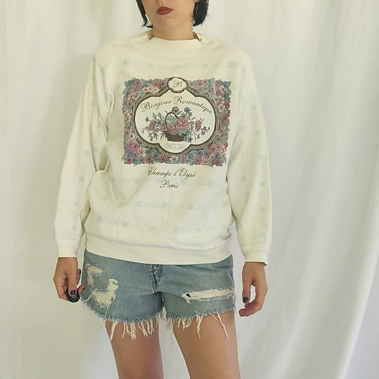 90s French Inspired Floral Sweatshirt
