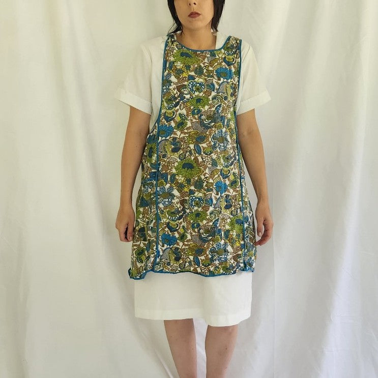 70s Blue and Green Flower Power Apron