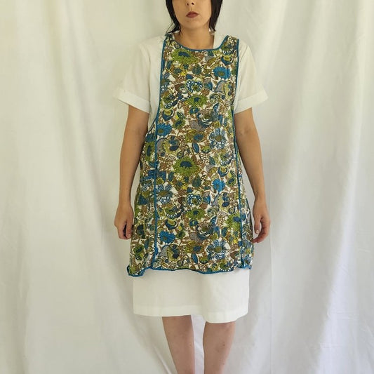 70s Blue and Green Flower Power Apron