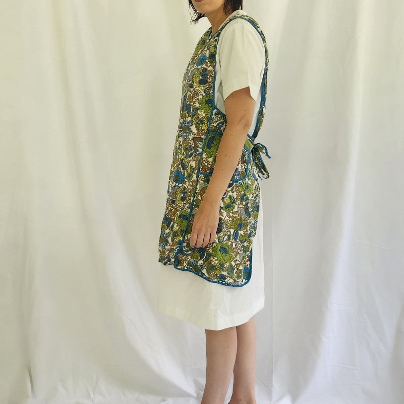 70s Blue and Green Flower Power Apron
