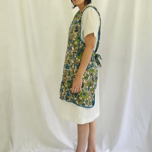70s Blue and Green Flower Power Apron