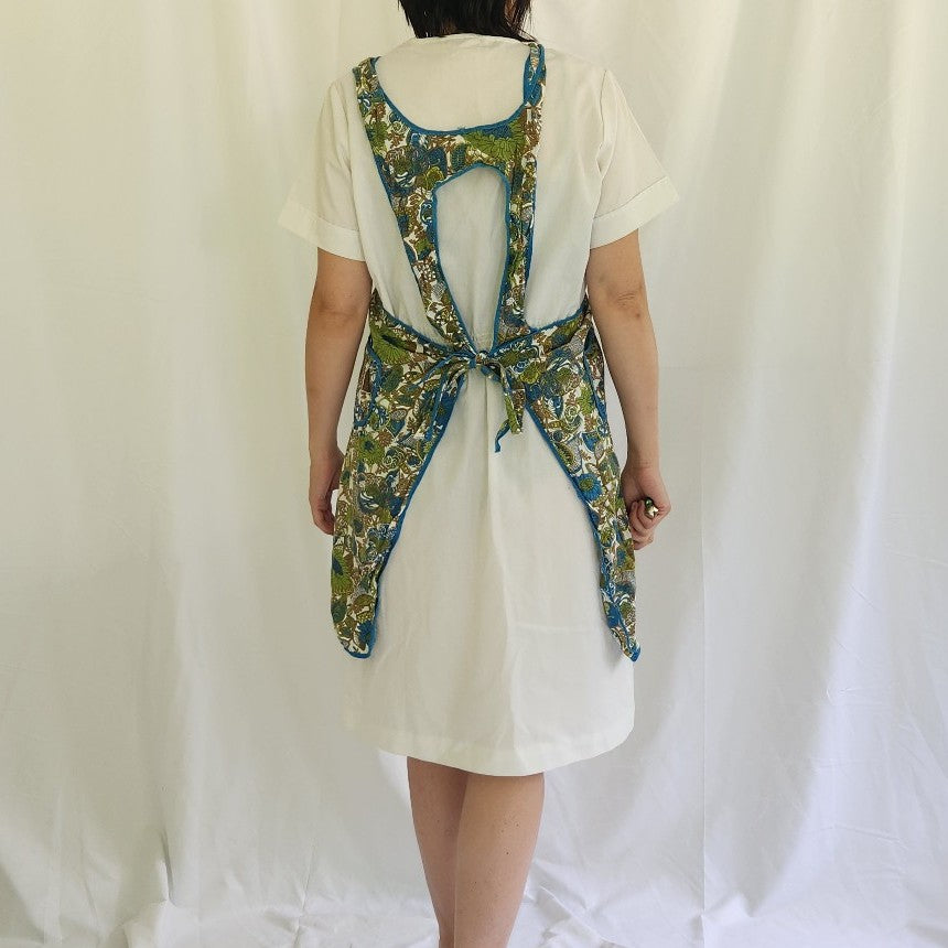 70s Blue and Green Flower Power Apron