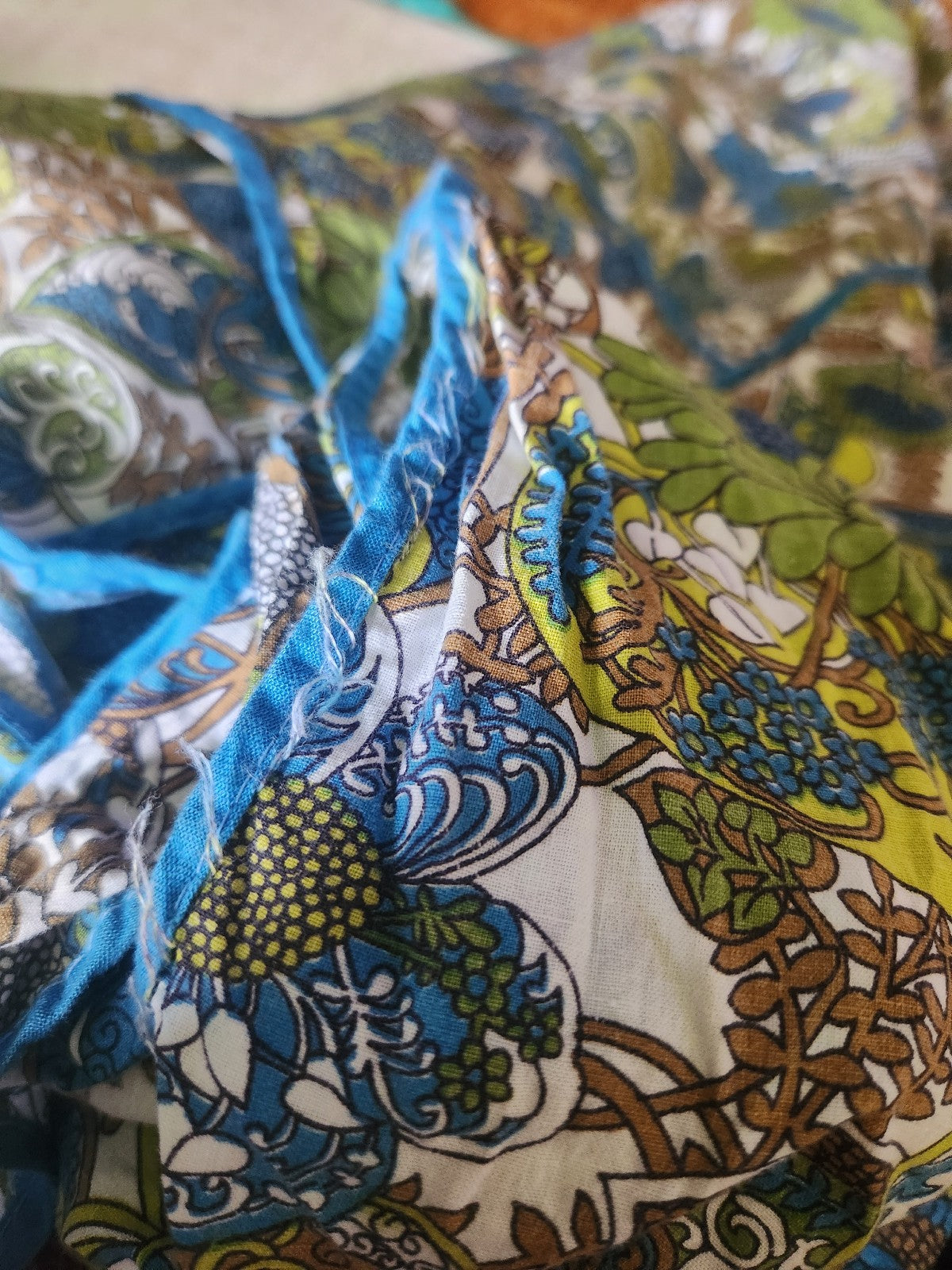 70s Blue and Green Flower Power Apron