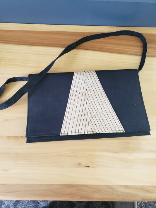 Vintage Black and Beige Fabric Shoulder Bag